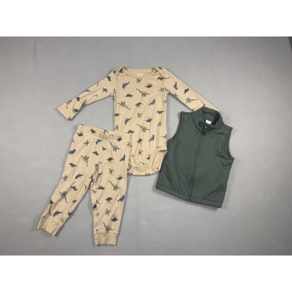 Carter's 3-piece Dinosaur Knit Outfit with Quilted Vest size 18 month